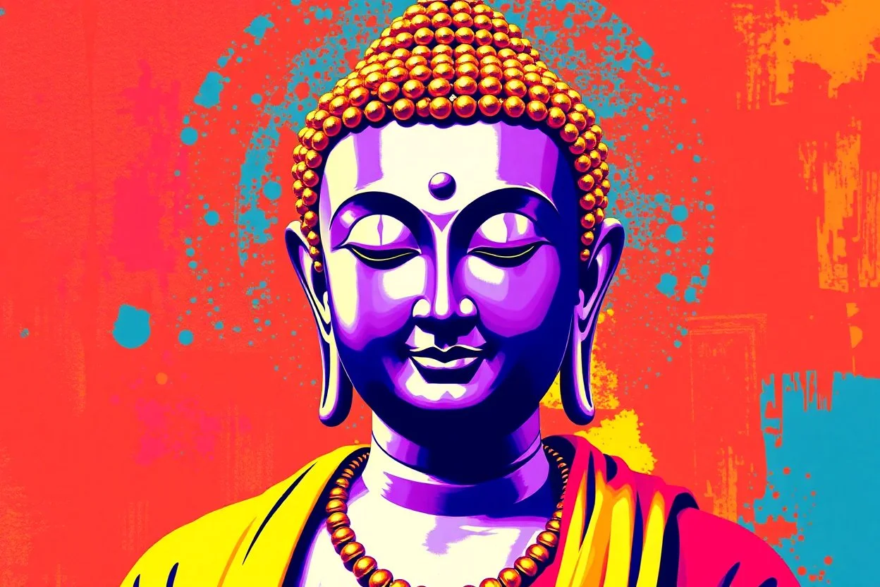 pop art pixels 1000 images budha in the style of warhol