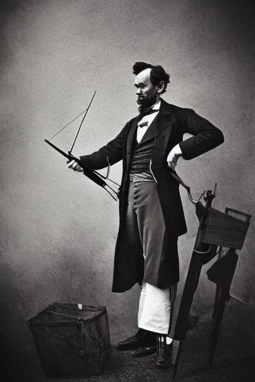 Abraham Lincoln Carrying a crossbow vintage photography, beautiful, Tumblr aesthetic, retro vintage style, HD photography, hyperrealism