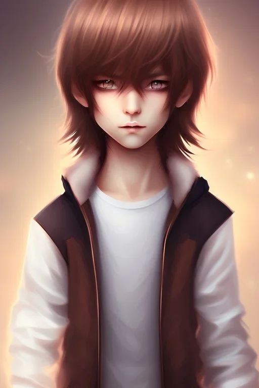 Shota, cute, brown hair, portrait, shy, blushing