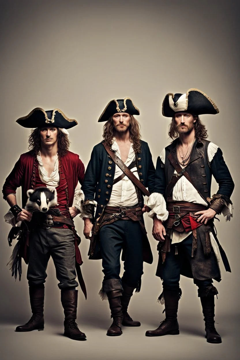 Men in pirate costumes with badger faces