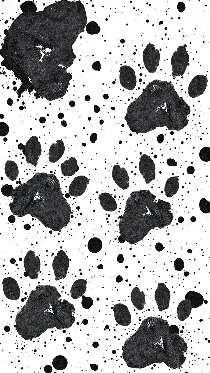 muddy dog prints, black on white