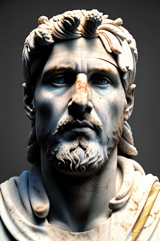 Ultra Realistic image, Roman sculpture, white marble material, Lionel Messi, gold crown of natural thorns, god crown, Renaissance style, sun rays background, waist up portrait, epic, celestial, cinematic lighting, God lights, 4k resolution, smooth details, soft lighting, unreal engine 5, art station, substance 3d.