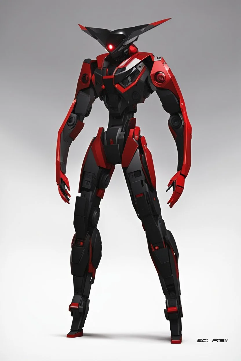 Sci-Fi, Large Mechainal Robot Red and Black, Space, Magic, Dangerous, Menacing, Horror, Zoomed In, Background