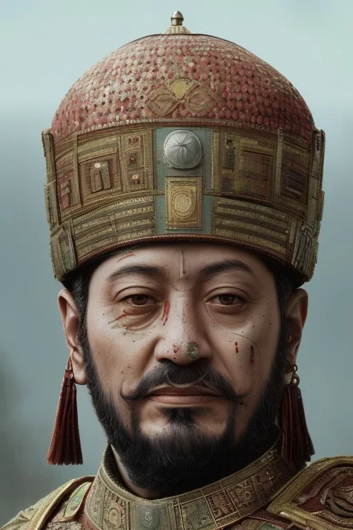 Ottoman Empire sultan head portrait, warrior armor , village, meditation, woods, galaxy sky, 8k quality , portrait,beautiful robotic ,ghost in the shell , post-apocalyptic in a cyberpunk city, realistic, intriacte detail, sci-fi fantasy style, volumetric lighting,24mm , particales,highly detailed,cinematic, deep purple , green eyes .