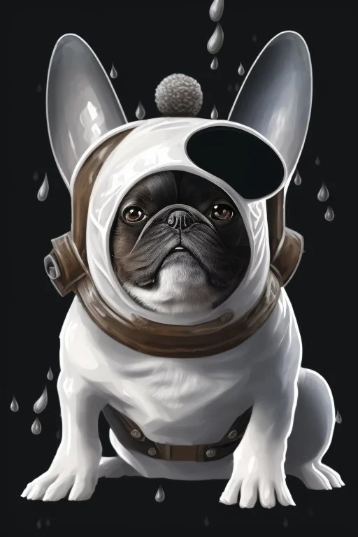 "Generate an image of a black fur Frenchie army helmet and CUBAN CIGAR . exhibit a charming, wearing rainboots and a rain hat, playful demeanor. The image should capture the essence of cuteness and showcase detailed fur texture. Ensure that the final result has a professional and polished appearance, resembling the aesthetic quality seen in animated films."