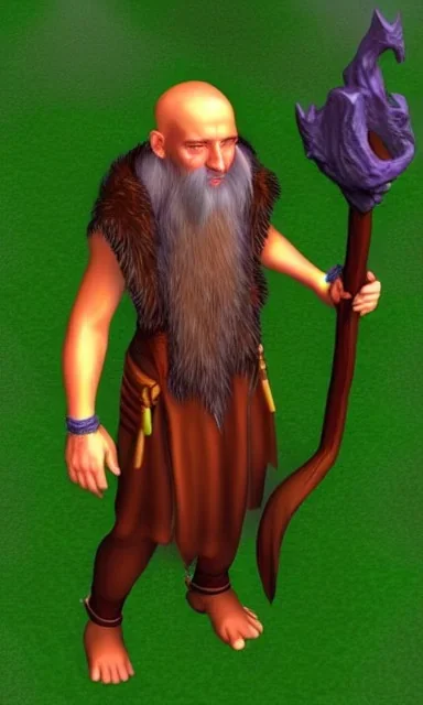 fantasy human old bald male druid of fire