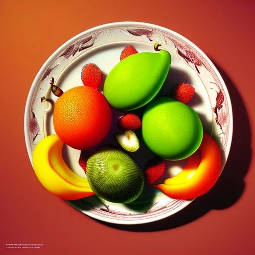 a plate of various alien fruits from another planet, photograph