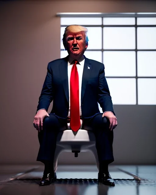 Donald Trump sitting in toilet scene, pants down, realistic image, hooper style, concept art, smooth, unreal engine 5, god lights, ray tracing, RTX, lumen lighting, ultra detail, volumetric lighting, 3d.