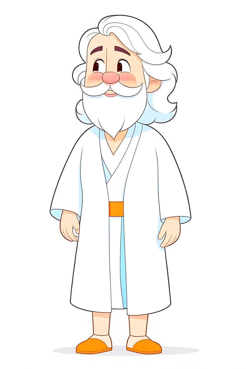 Disney style, white hair, white skin, white beard, coloring book, minimalism, simple lines, white background, STICKER, WHOLE BODY, A CUTE JESUS CHRIST, WAVY HAIR, BEARD, COVERING THE WHOLE BODY WHITE LONG TUNIC, LIGHT DOWN, HAPPY face , A detailed illustration, in the style of Studio Ghibli, 3D vector art, cute and quirky, fantasy art, Adobe Illustrator, hand-drawn, low-