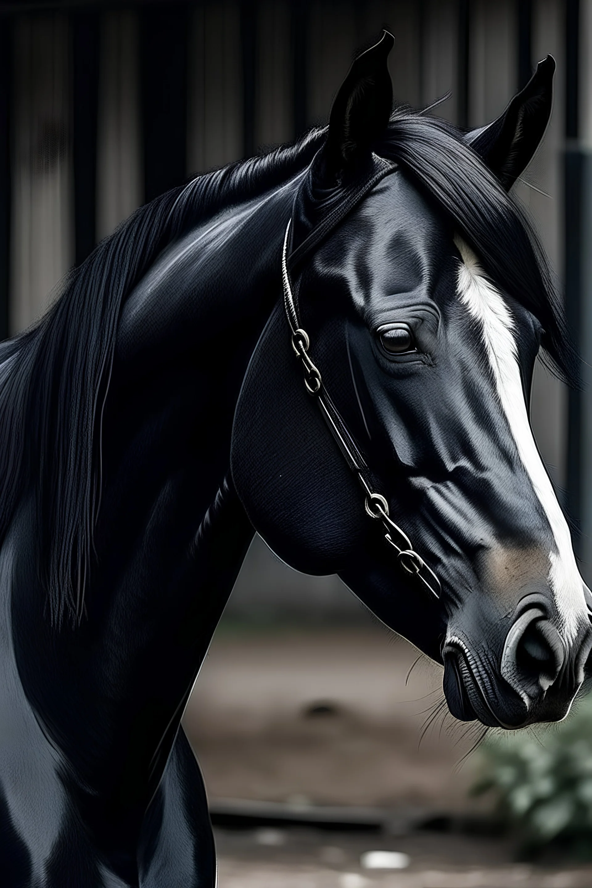 A black horse with a white mark