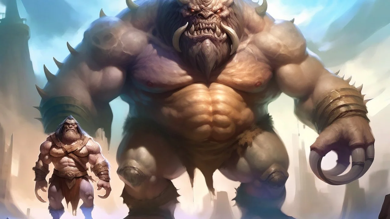 Fantasy digital illustration: an evil giant. He is fearsome, ugly and very huge!