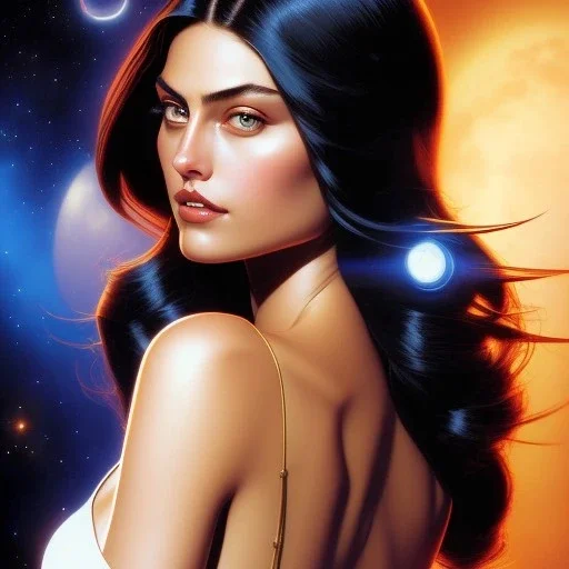 artgerm, joshua middleton comic cover art, pretty friendly phoebe tonkin as death sandman comic death appears as a young, attractive, slim woman of average height in her early to mid 2 0's. she has very pale skin, dark eyes, long jet - black hair that she wears in a variety of styles and has an eye of horus painted under one of her eyes. she prefers to dress casually and she always wears black clothing usually in the form of a black tank top and slim jeans, smiling, full body, symmetrical eyes,