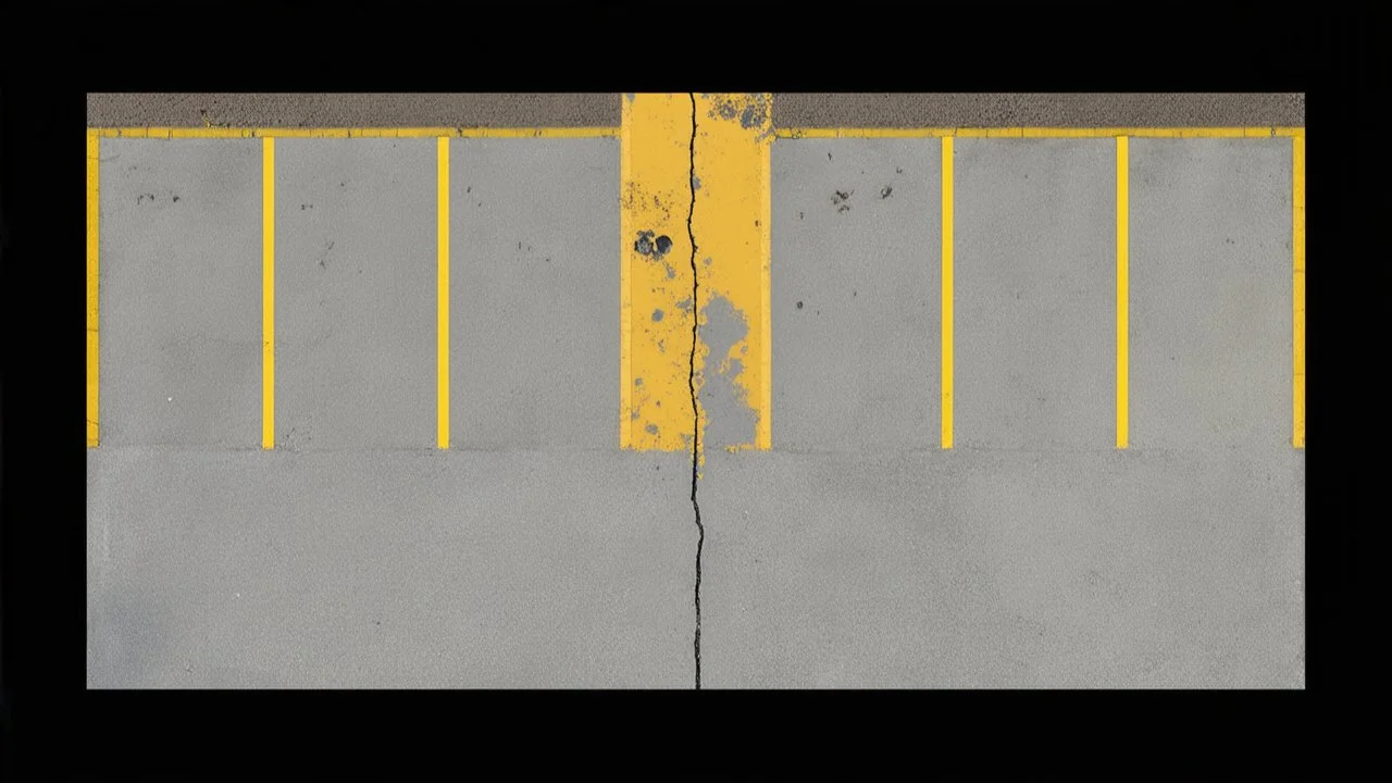 Ground layout for a parking lot. Add skid-marks, oil ground stains, fine cracks and weathering, wet spaces, pothole. and make a little darker