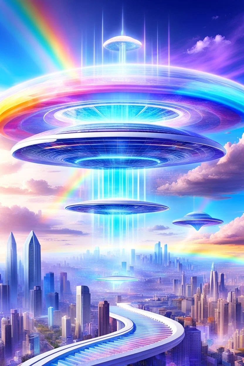 Ufos rainbow, futuriste ultra moderne,stairway to heaven,crystal very beautiful city