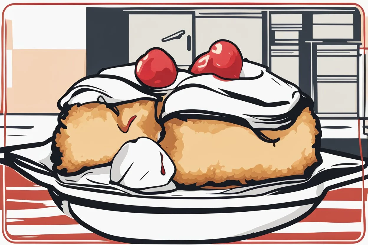 deep fried cheesecake bite, with a bite taken out clean vector style, bold outline