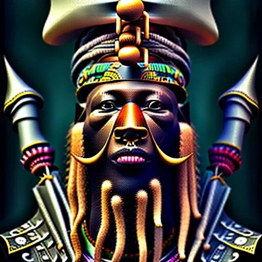 Portrait, chef de guerre tribal africain , rastafary, vaudou , barbe, 4k, Iron maiden