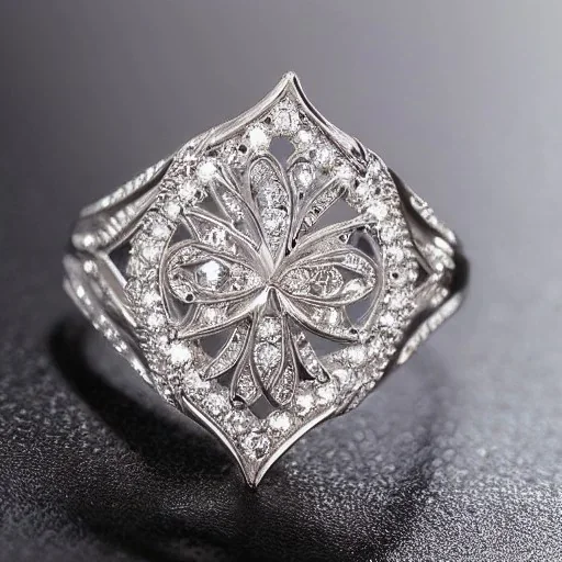 platinum and diamond filigree ring, breathtaking, highly ornate, delicate, intricate, photorealistic, high fashion, fine jewellery, luxury, designer