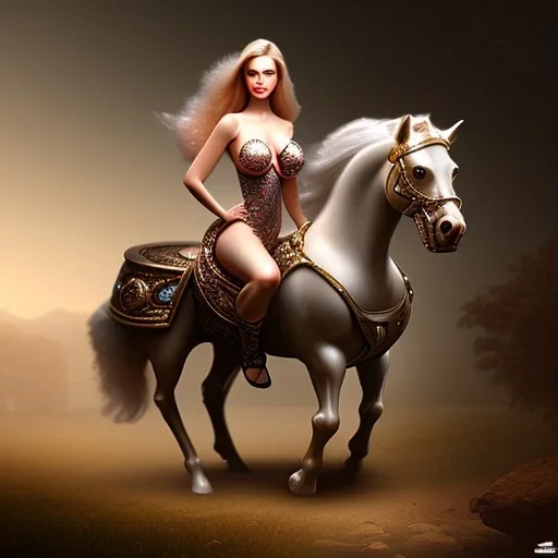 large breast woman on toy horse