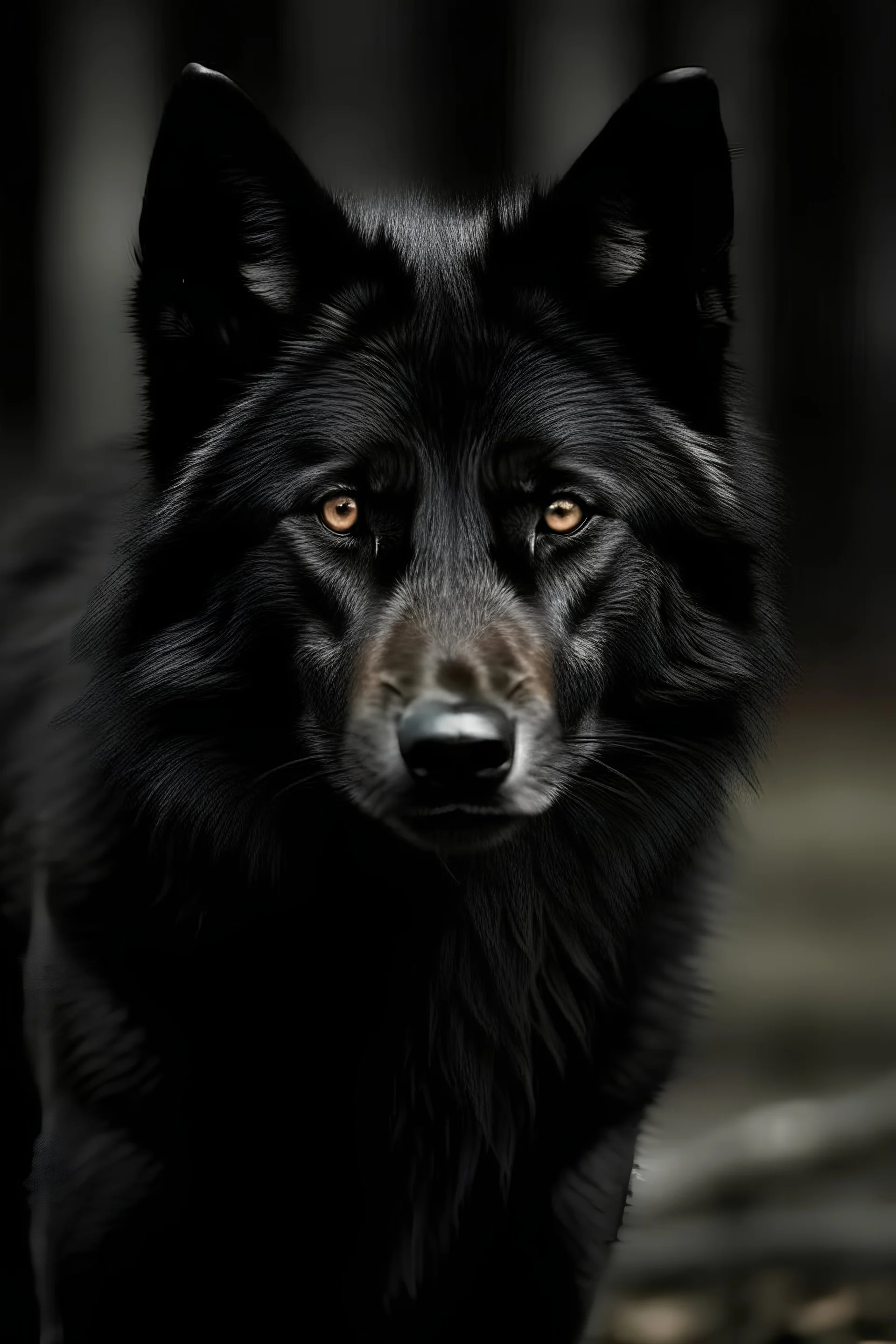 Most attractive black wolf at beautiful dark places
