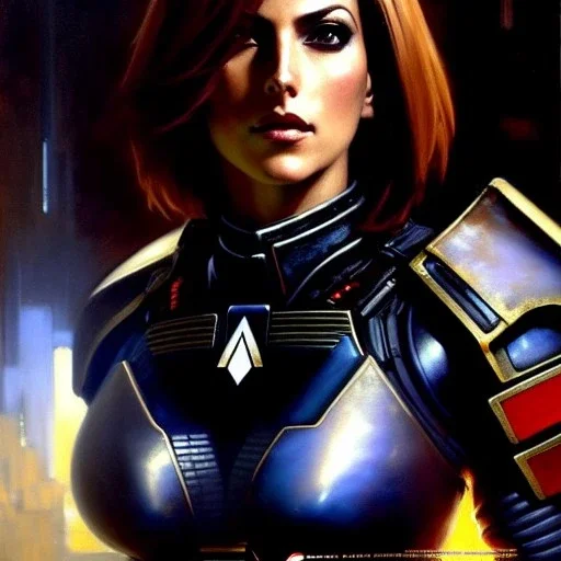 portrait beautiful face Commander Shepard (Mass Effect Series),busty,ancient metal armor balanciaga fashion clothe painting by gaston bussiere, greg rutkowski, yoji shinkawa, yoshitaka amano, tsutomu nihei, donato giancola, tim hildebrandt, oil on canvas, cinematic composition, extreme detail,fit full head inside picture,16k