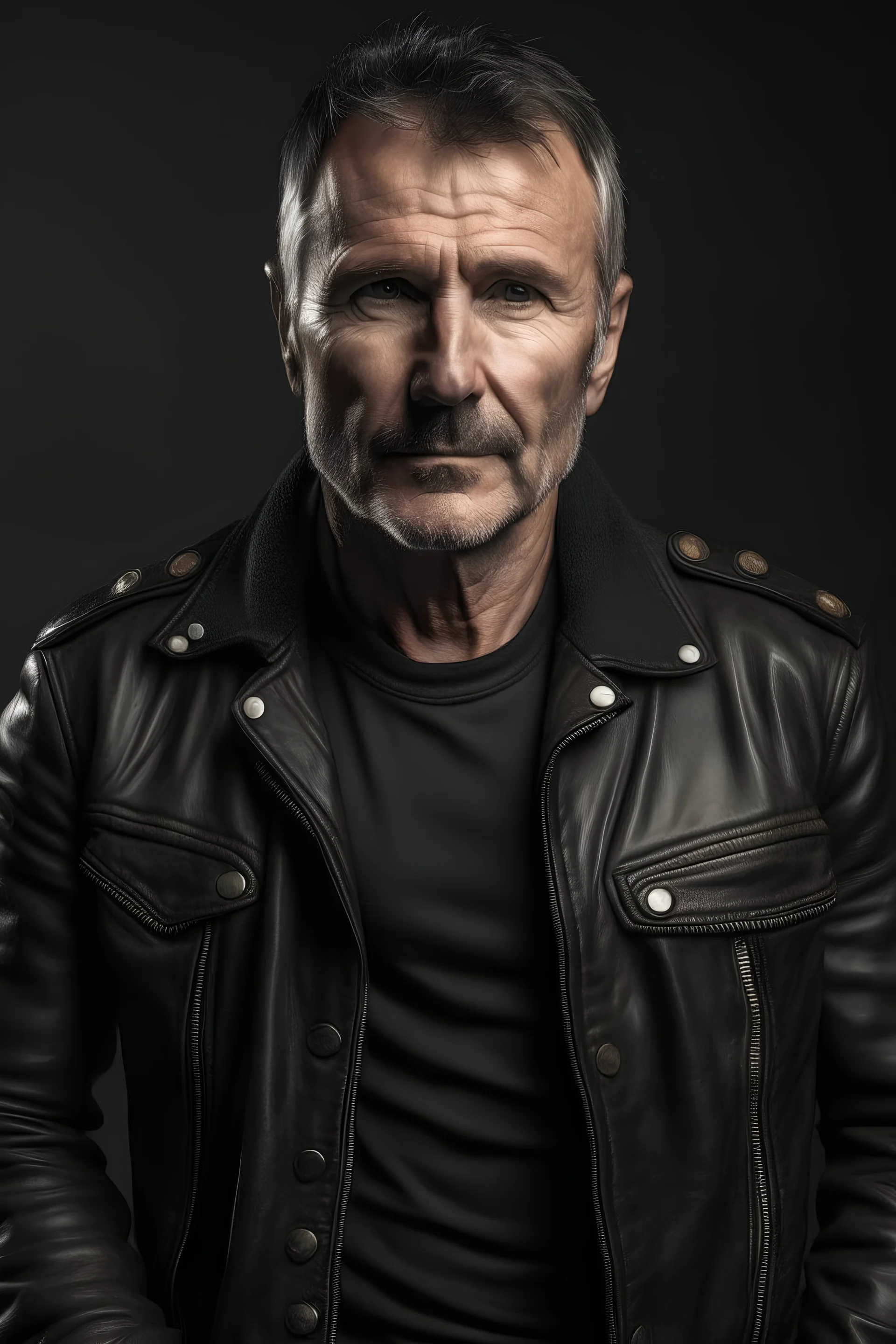 Rugged dad in black leather jacket