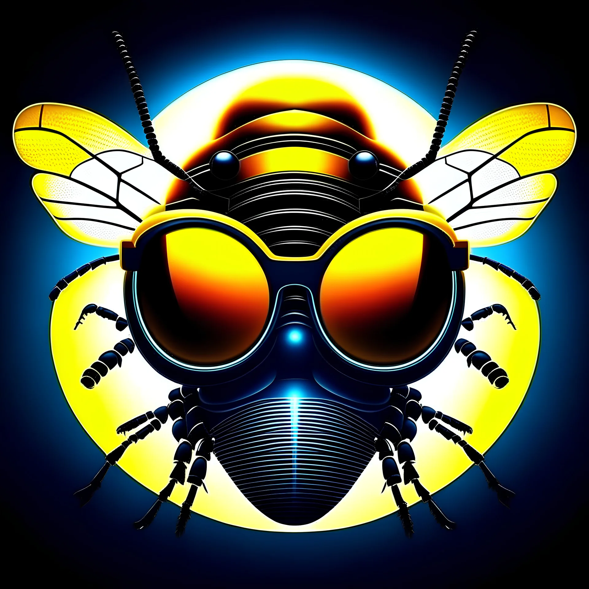 the silent bee head stylized with glasses, bizarre,surreal,