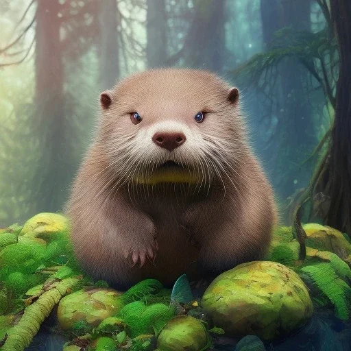 pixar art style of cute fat baby otter in natural environment, monotone color, full body, by mobeius, au naturel, hyper detailed, digital art, trending in artstation, cinematic lighting, studio quality, smooth render, unreal engine 5 rendered, octane rendered, art style by klimt and nixeu and ian sprigger and wlop and krenz cushart