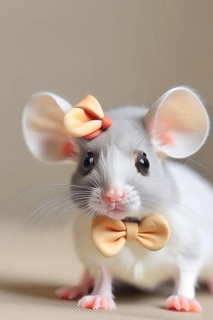 A cute mouse wearing a bow on its head