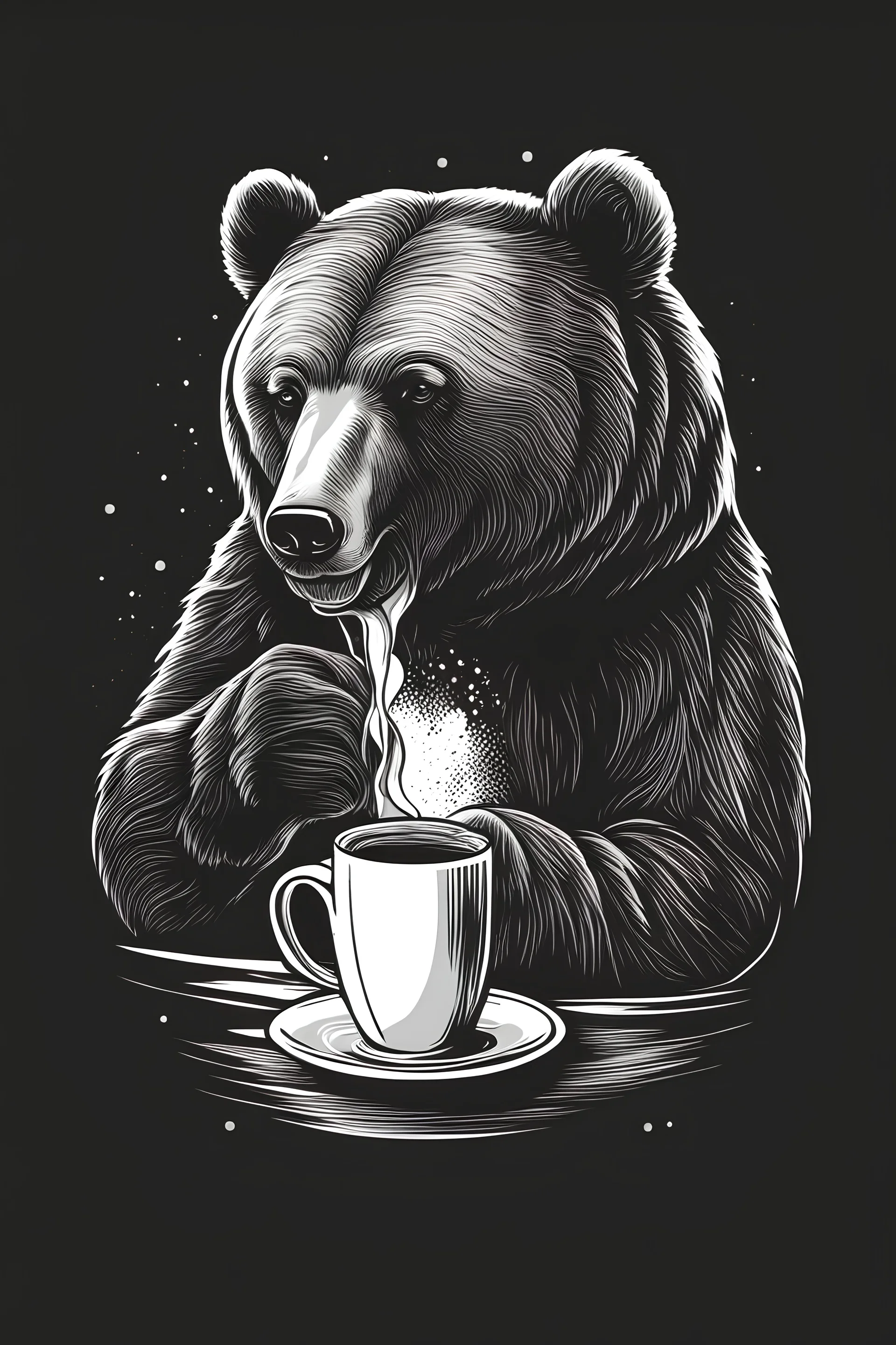 Bear drinking from mug of coffee, vector black & white logo
