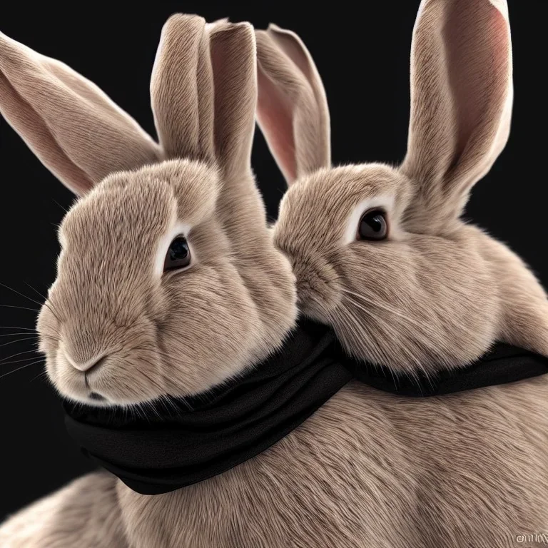 Rabbit face with scarf, black background, portrait, unreal engine 5, realistic, diffuse lighting