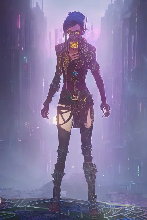 steampunk elf in a neon dystopian city