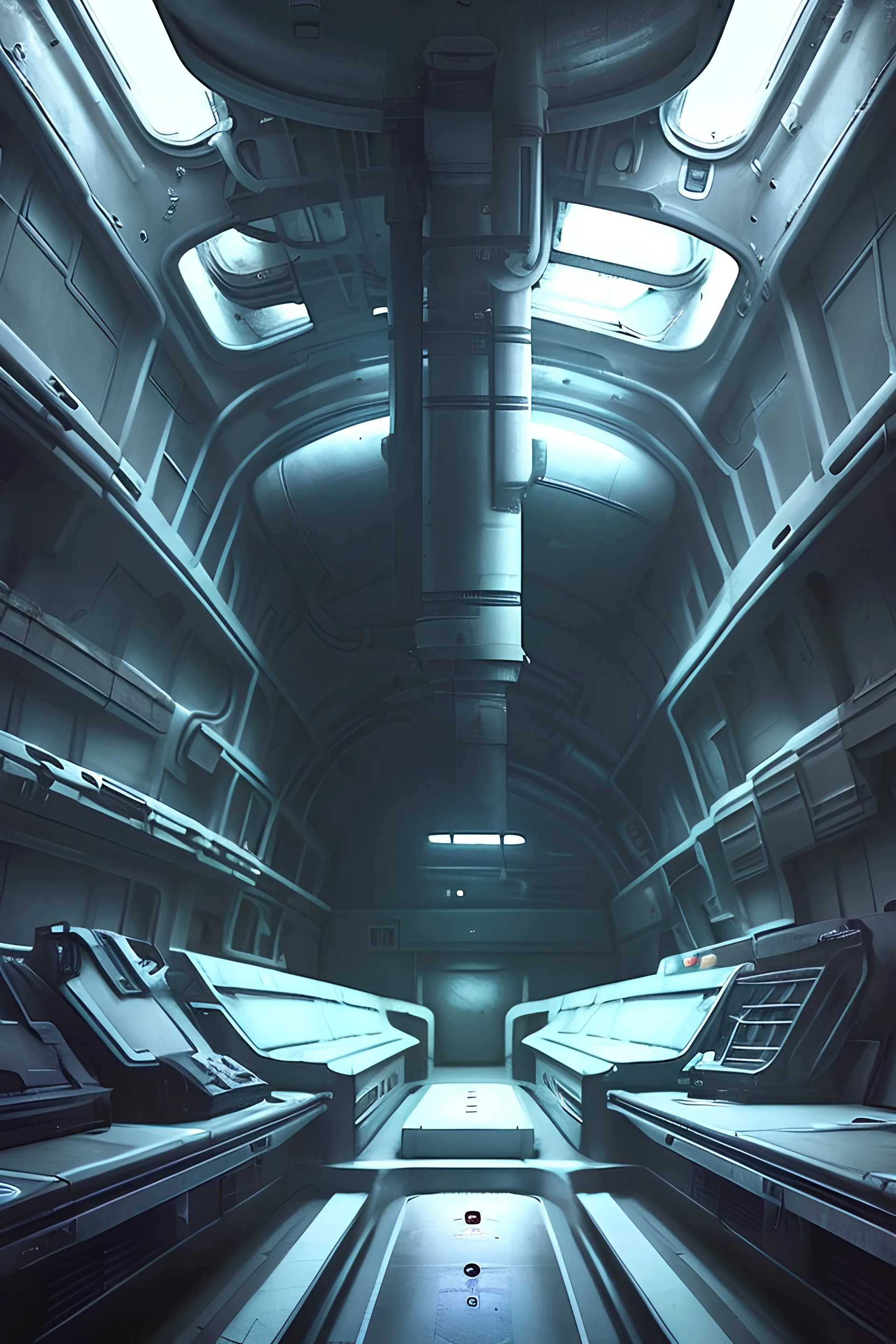 a look from the inside of a dystopian extratrerrestrial submarine, hyper realism, photo realism, realistic lighting, realistic color grading