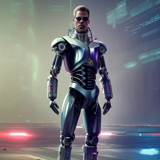 Brad pitt cyberpunk, full body, robocop, Egypt background