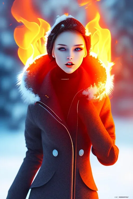 girl on fire, snow background