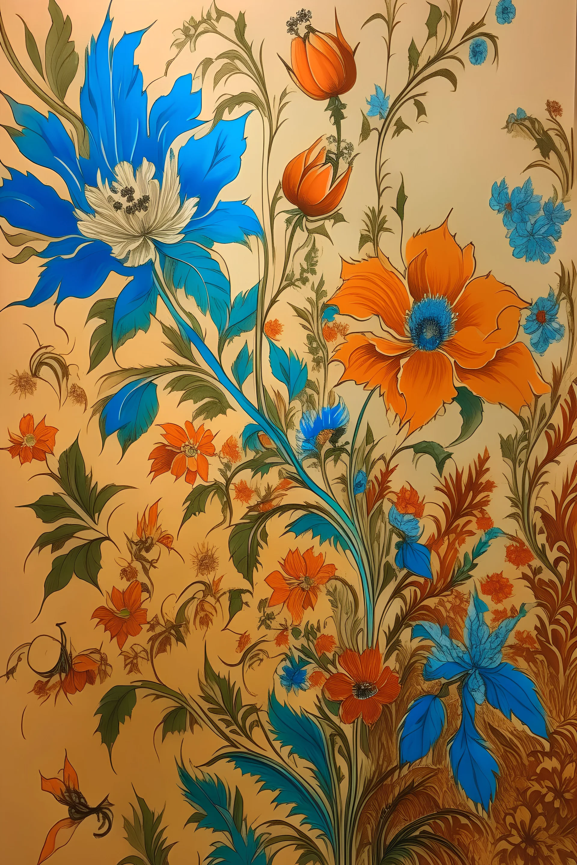 Wall painting. stress. flowers. Persian painting. drawing