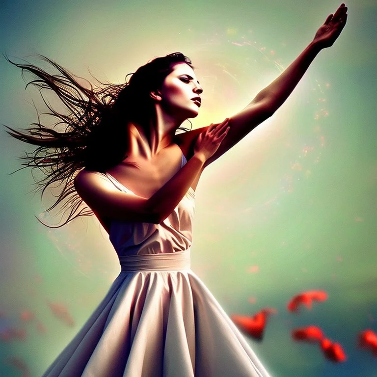 Revolution, dream of freedom, hope, dance, woman, digital art