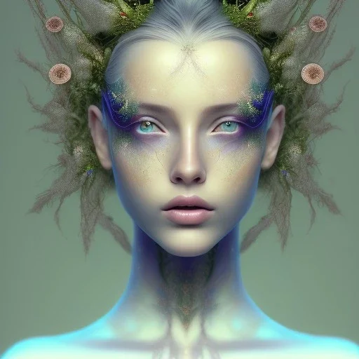 Portrait of beautiful girl, face dept of field,face shining, plant, metal,Unsharp masking, feathers,central weight average,Laplacian filt CWA Dryad,Median filter fae, sidhe, ominous, nature, plants, wildflower sparkle,wildflower 3d view, facepaint, dnd character portrait, intricate, oil on canvas, masterpiece, expert, insanely detailed, 4k resolution, retroanime style, cute big circular reflective eyes, cinematic smooth, intricate detail , soft smooth lighting, soft pastel colors