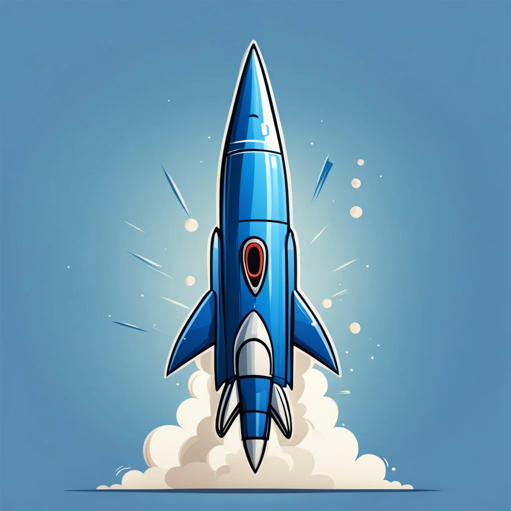 blue rocket cartoon stylized