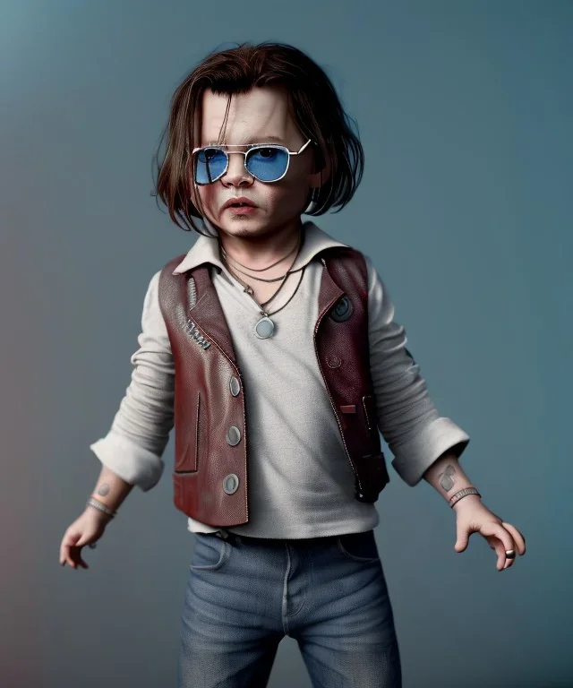 Johnny Depp toddler, full body, shoe, car, soft, dramatic lighting, hyper realistic