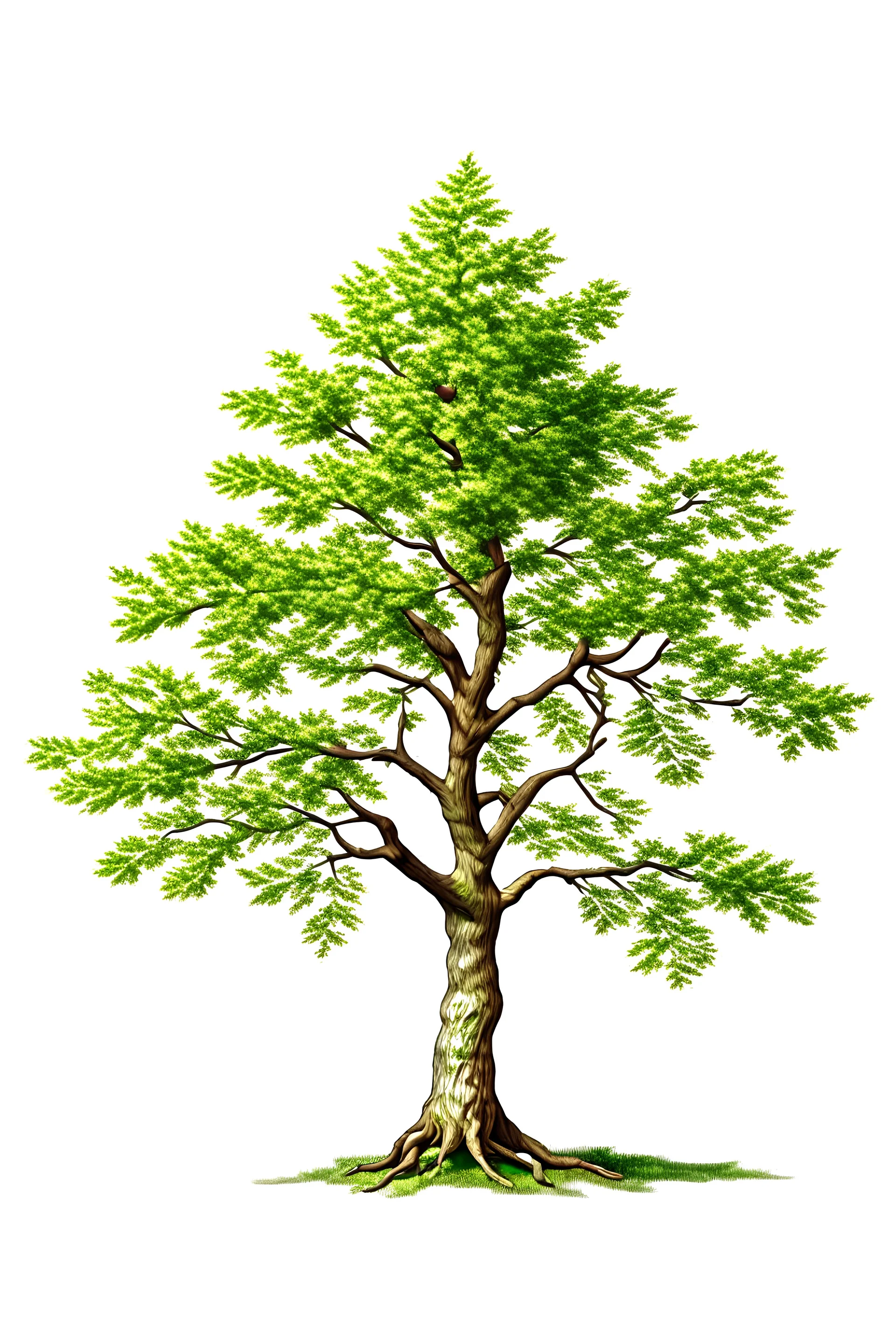 Ohio Buckeye tree, painted illustration on a white background