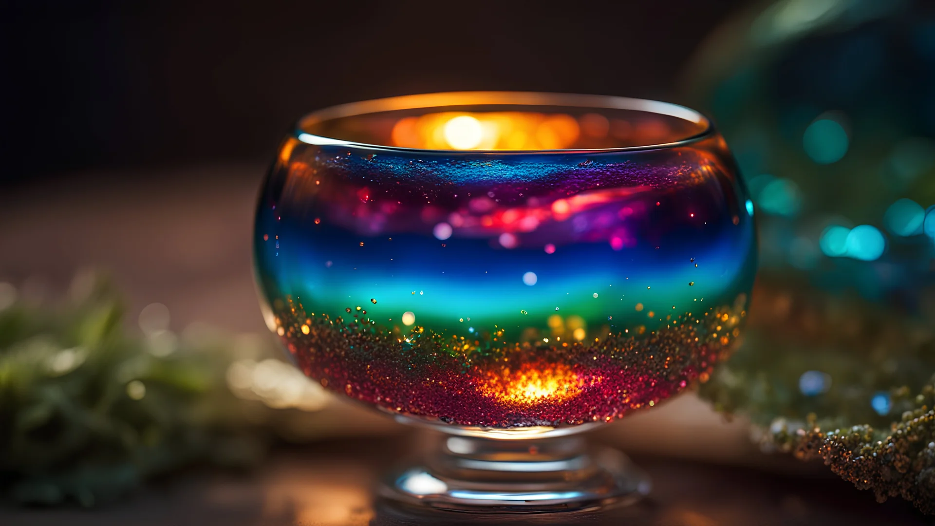 macro photo, sparkling magical fantasy glass flairy , very detailed, amazing quality, intricate, cinematic light, highly detail, beautiful, surreal, dramatic, galaxy fantasy colors, <lora:SDXLFaeTastic2400:0.3>