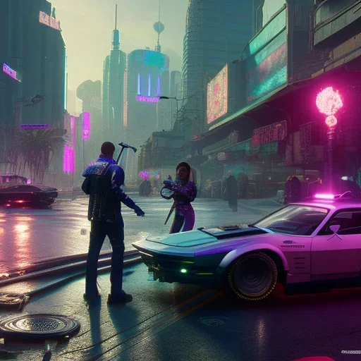 cyberpunk2077 city, ultra realistic, intricate details, ultra highly detailed, shiny, smooth, studio quality, octane render, Surrealism, Triadic colour scheme,glow-stick, ambient lighting,nightclub lighting, polaroid, 100mm, --ar 1:1 --v4