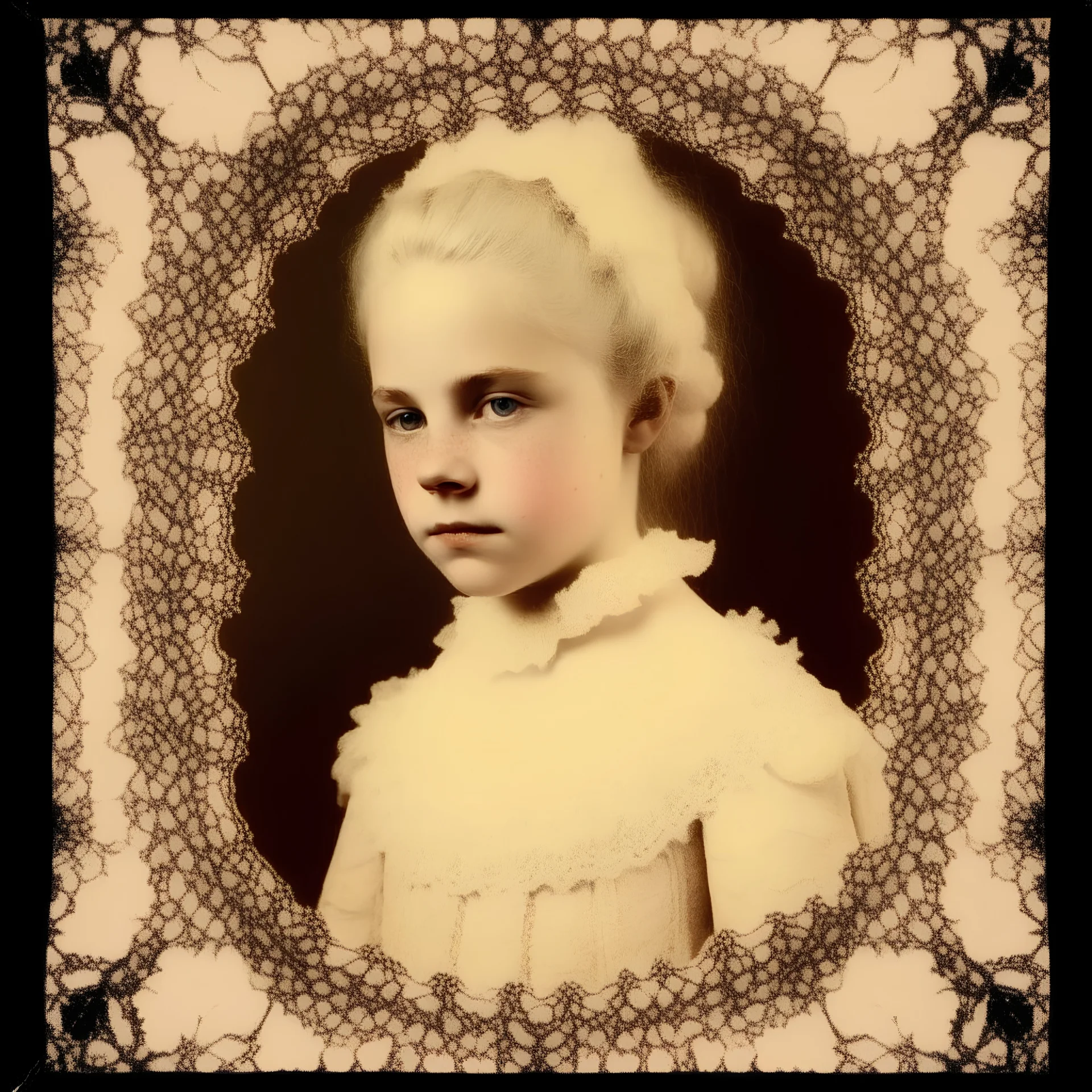 Young Marie-Antoinette in lace and crochet, polaroid