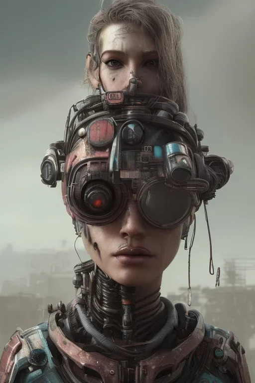 A portrait of post-apocalypse gorgeous cyborg Women in a cyberpunk city, sci-fi fantasy style, volumetric lighting, particales,highly detailed,cinamatic, deep colours,8k.