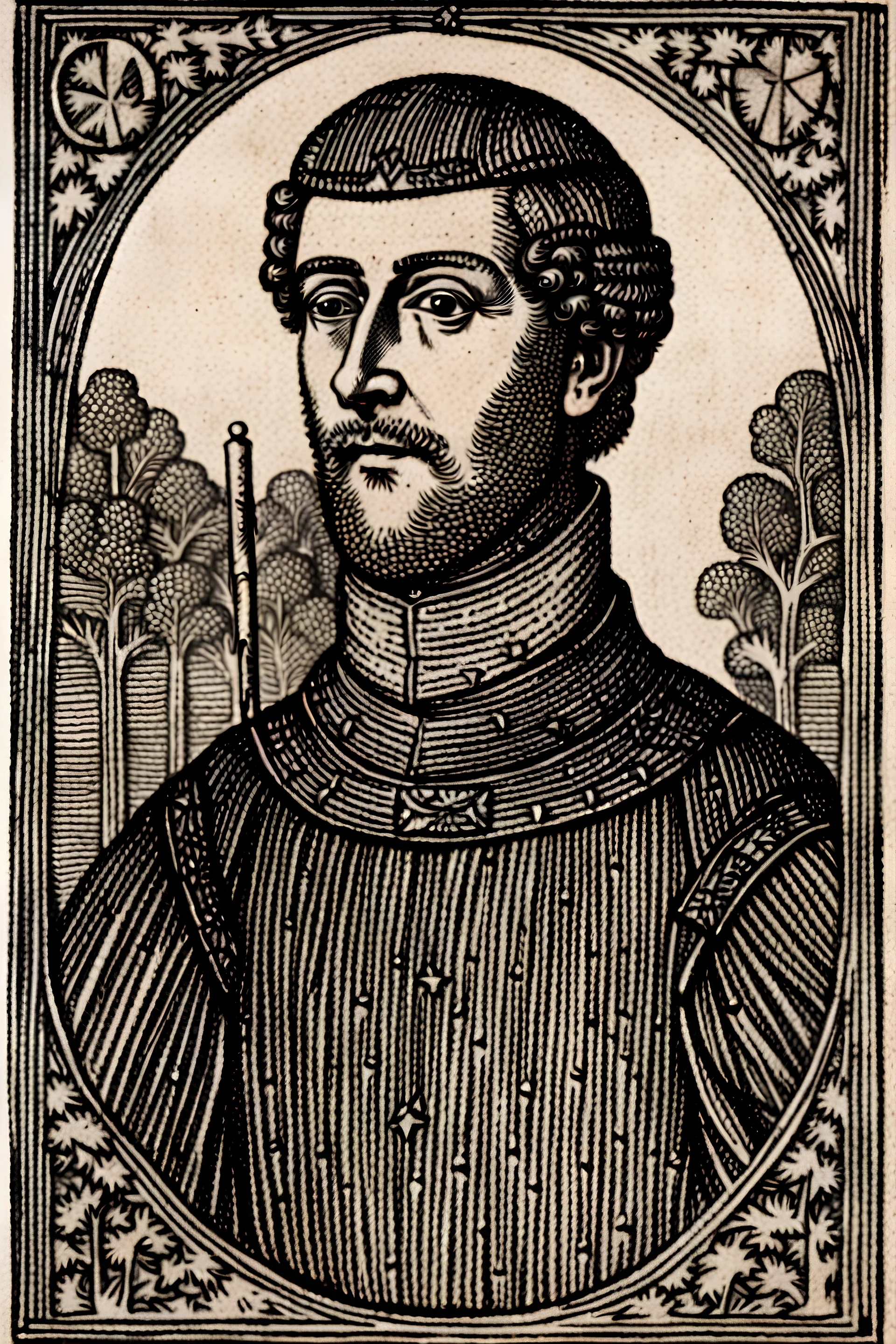 A woodcut image featuring Robert of Loxley