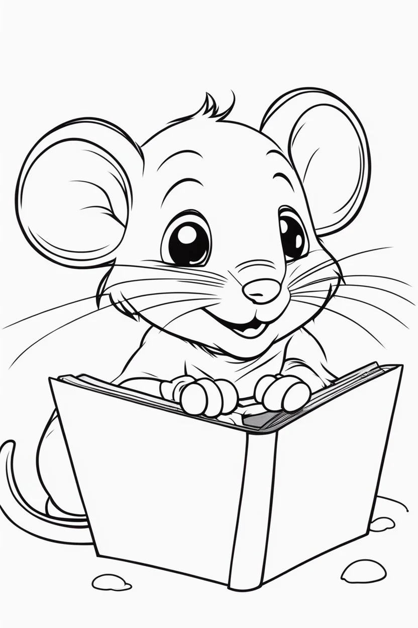 blank colouring book, white blank background, simple picture for toddlers, little mouse, disney and pixar style