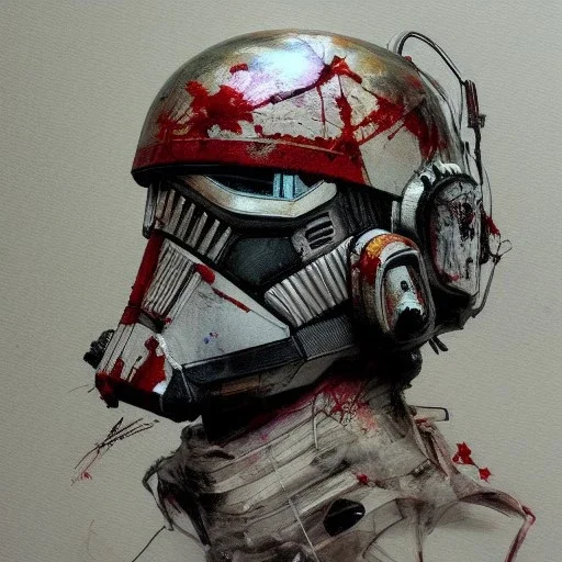 photorealistic scout trooper helmet with weathered painting , illustration on coarse canvas by <agnes cecile> and <Yoji Shinkawa>, ornate and intricate details , soft smooth lighting, ultra detailed concept art,