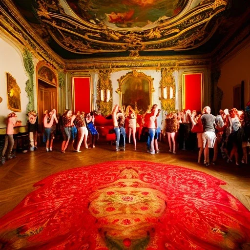 Party in a schloss, cheering people, Austrian aesthetic, warm colors, wood, green, red, 8k, HD, cinematography, photorealistic, Cinematic, Color Grading, Ultra-Wide Angle, Depth of Field, hyper-detailed, beautifully color-coded, insane details, intricate details, beautifully color graded, Cinematic, Color Grading, Editorial Photography, Depth of Field, DOF, Tilt Blur, White Balance, 32k, Super-Resolution, Megapixel, ProPhoto RGB, VR, Halfrear Lighting, Backlight