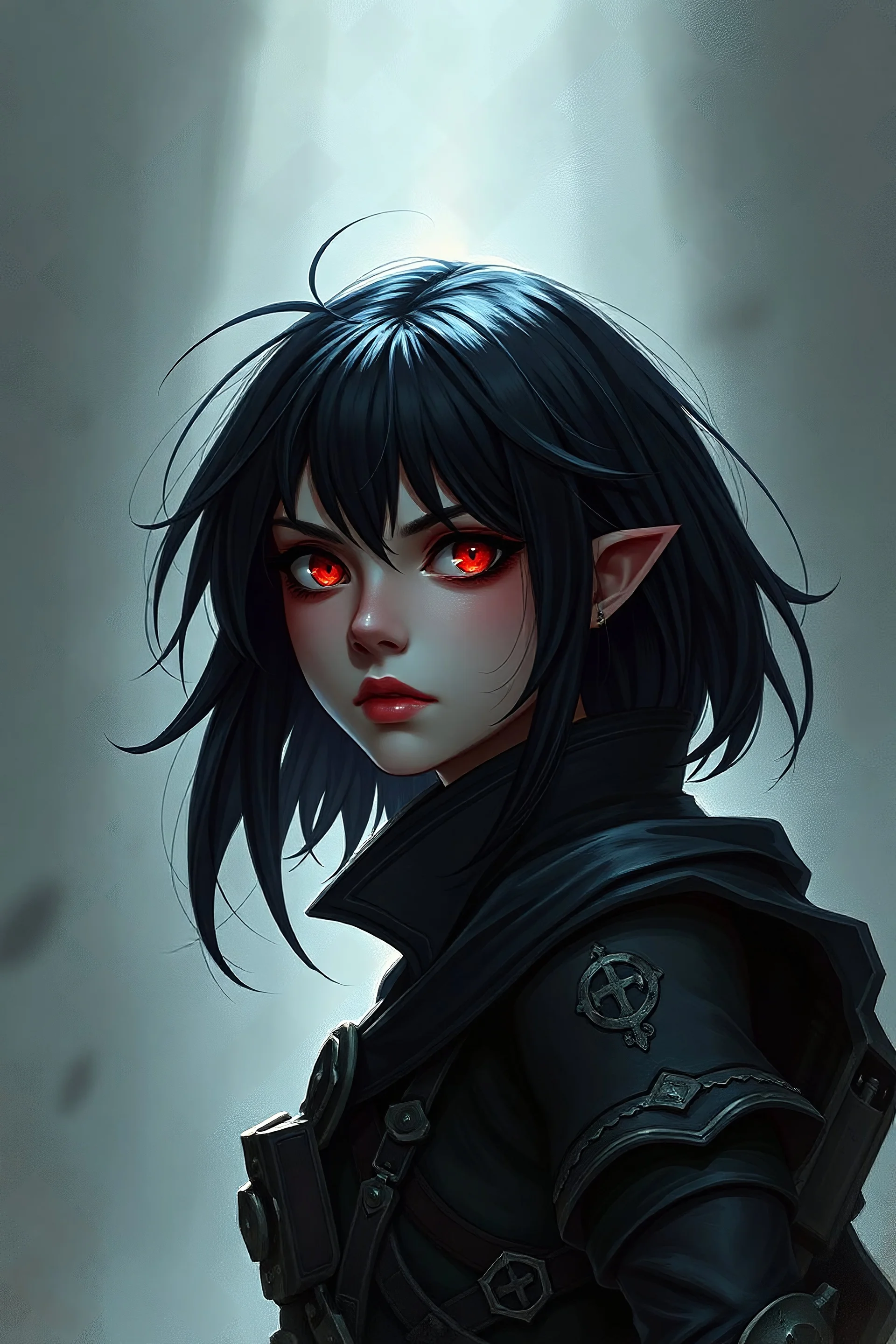 dnd artificer with black hair red eyes