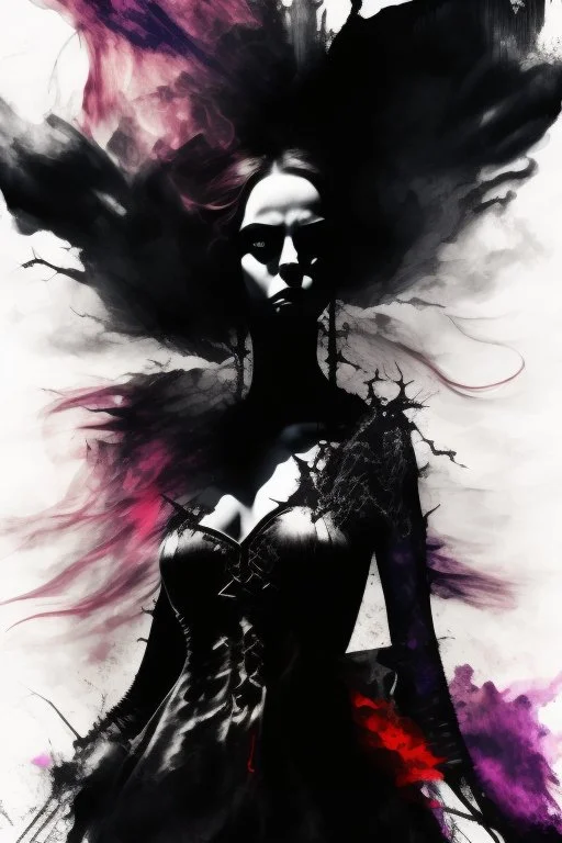 Explosive abstract image of a beautiful gothic girl, dramatic pose